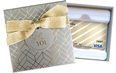 Gold Diagonal Gift Card + Silver with Gold Bow Gift Card Box