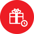 red icon of a gift box with a clock