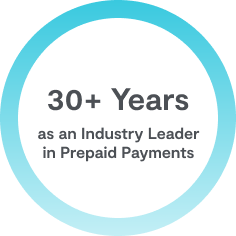 A graphic that says over 30 years as an industry leader in prepaid payments