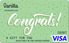Featured Card 4 - Image of Congrats Green Vanilla Visa Gift Card