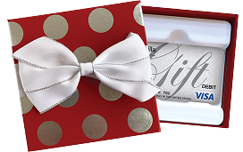 Silver Gift Gift Card + Red Gift Card Box with Silver Bow